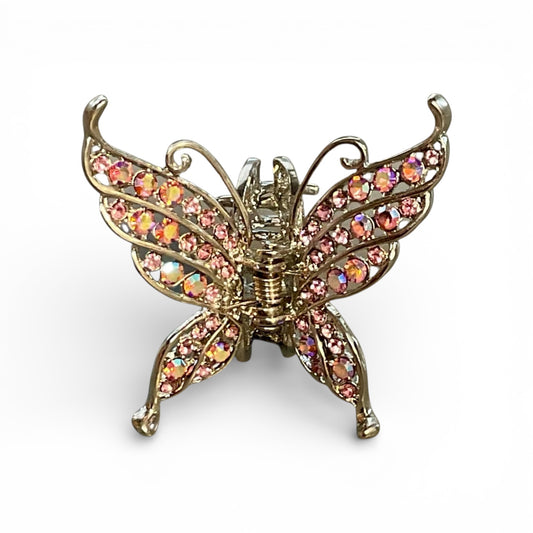 METAL BUTTERFLY CLAW CLIP WITH PINK RHINESTONES