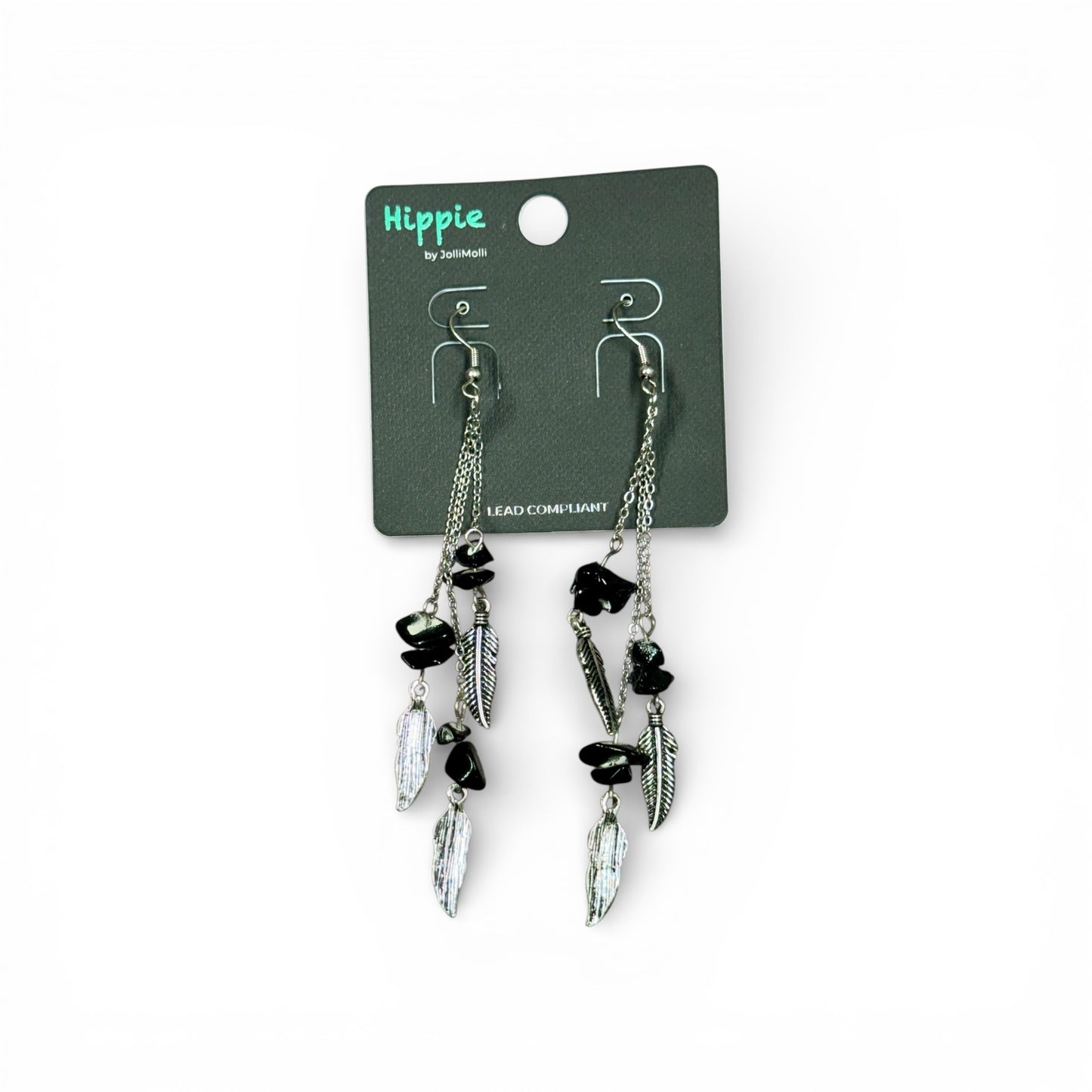FEATHER AND STONE DANGLE EARRINGS