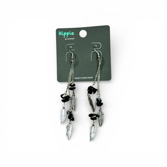 FEATHER AND STONE DANGLE EARRINGS