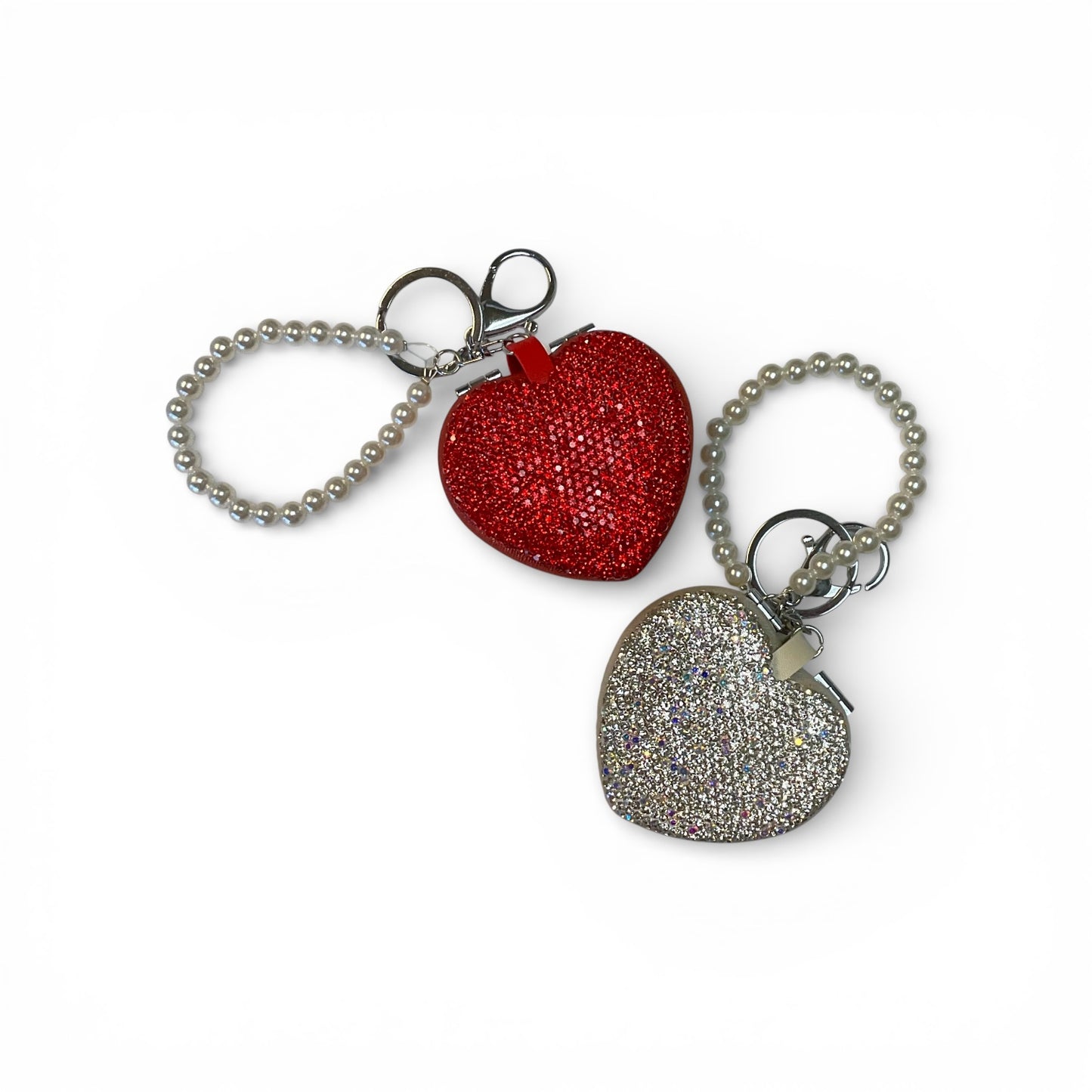 BLING HEART SHAPED MIRROR KEYCHAIN/WRISTLET