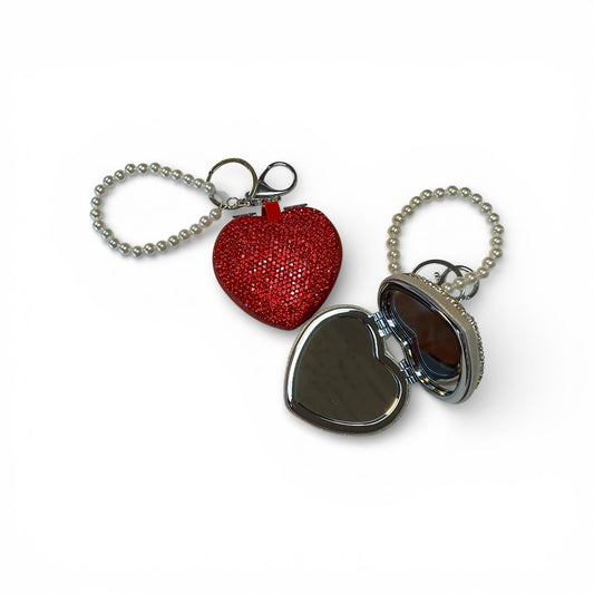 BLING HEART SHAPED MIRROR KEYCHAIN/WRISTLET