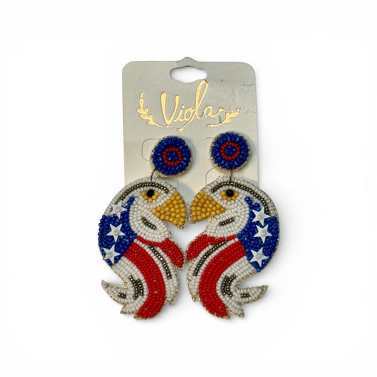 PATRIOTIC PARROT SEED BEAD EARRINGS