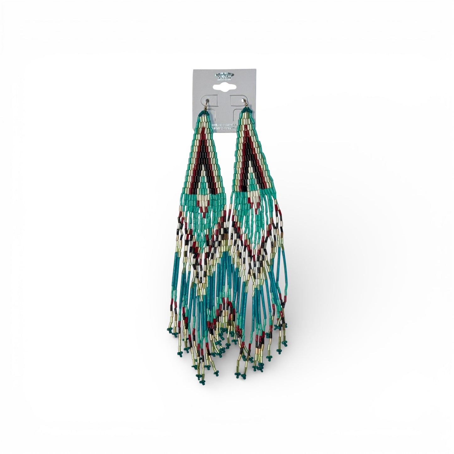 TURQUOISE FRINGE SEED BEAD EARRINGS