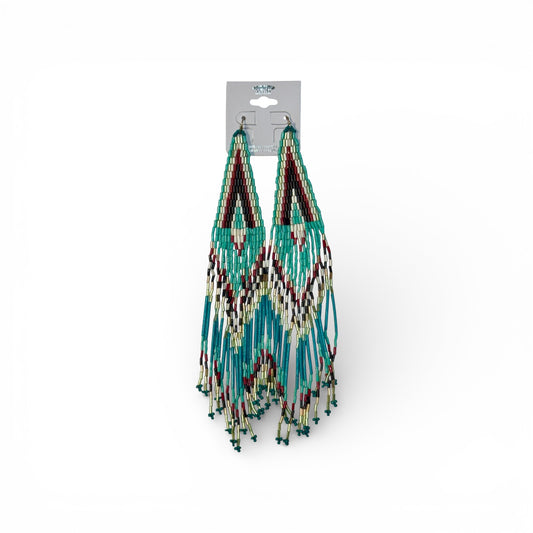 TURQUOISE FRINGE SEED BEAD EARRINGS