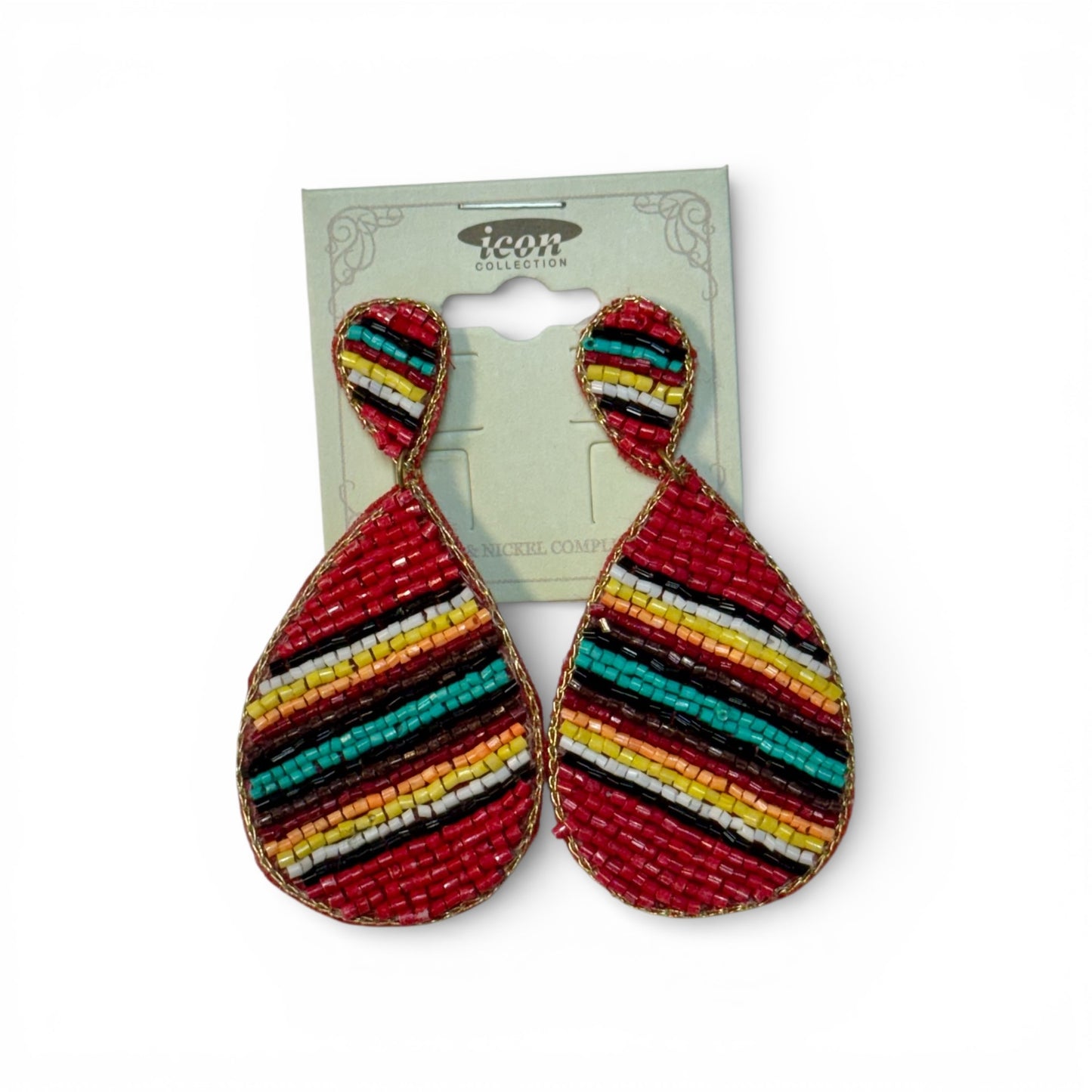 STRIPED TEAR DROP SEED BEAD EARRINGS