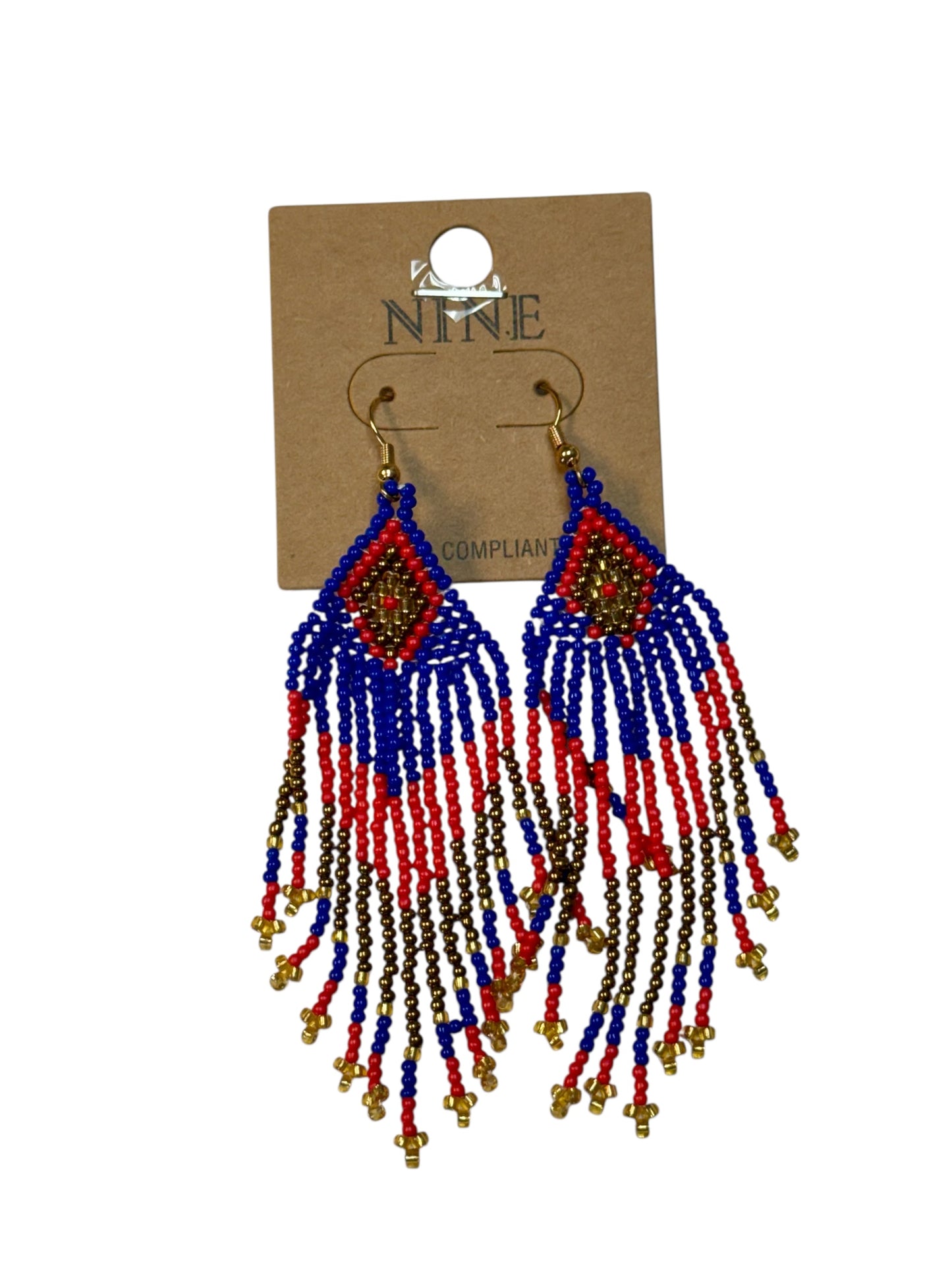 RED AND BLUE FRINGE SEED BEAD EARRINGS