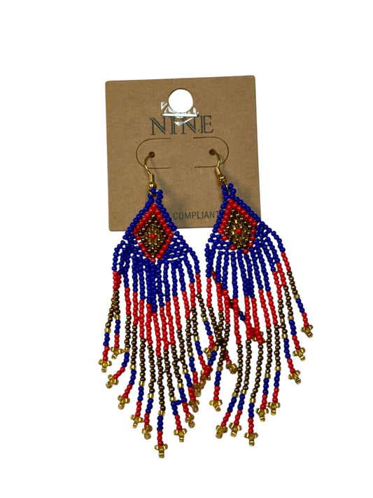 RED AND BLUE FRINGE SEED BEAD EARRINGS