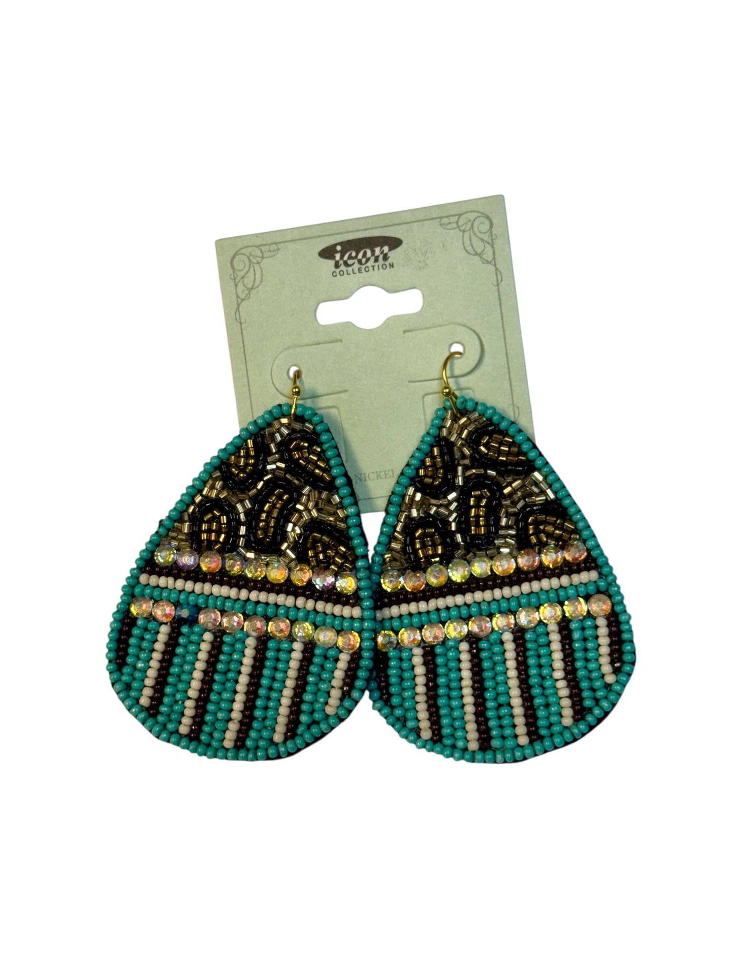 LEOPARD PRINT AND STRIPED SEED BEAD EARRINGS