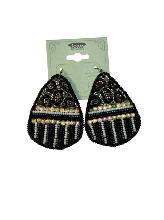 LEOPARD PRINT AND STRIPED SEED BEAD EARRINGS