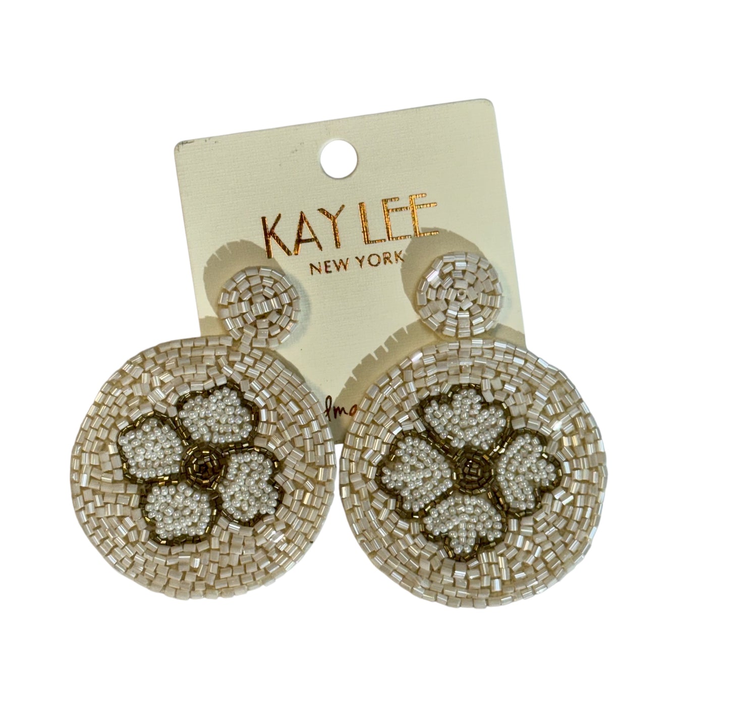 IVORY AND GOLD FLOWER SEED BEAD EARRINGS