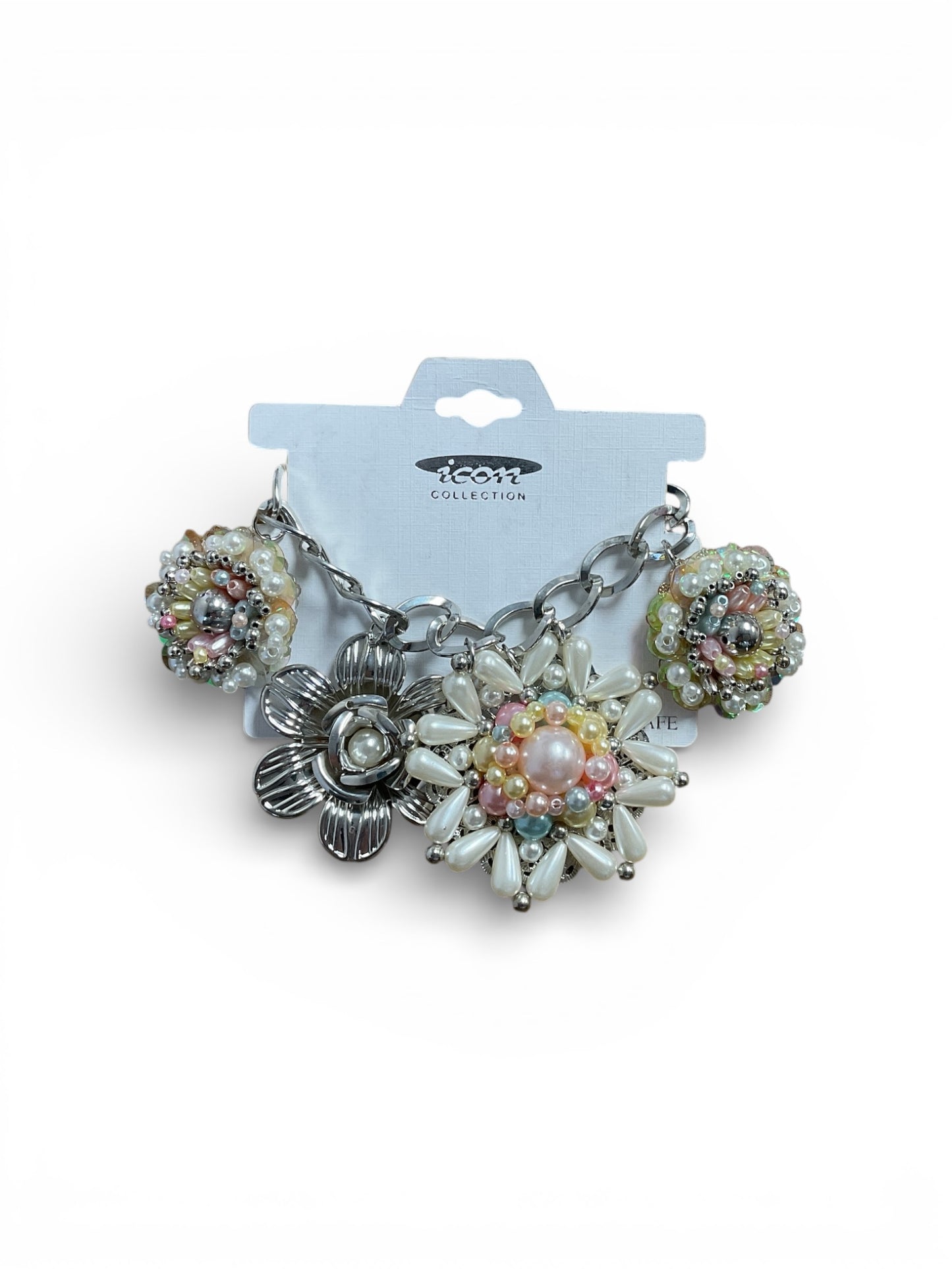 FLOWER BLOSSOM SILVER AND PEARL BRACELET