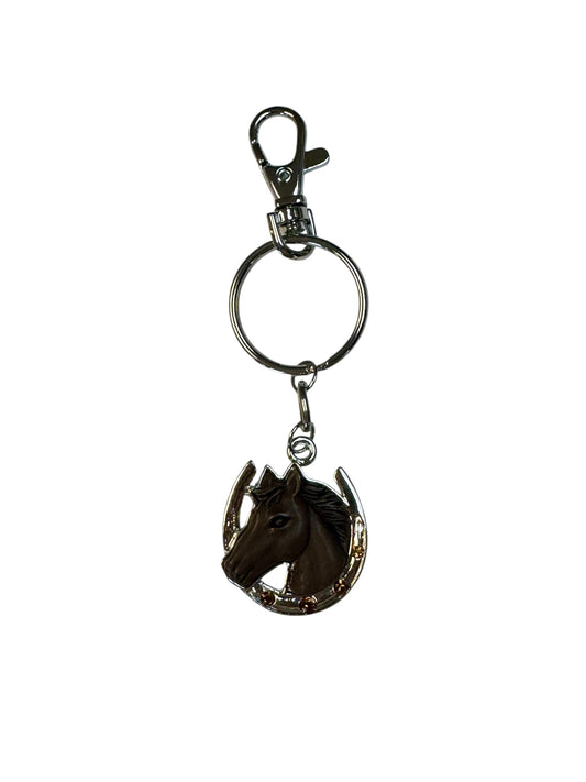 HORSE HEAD IN HORSESHOE KEYCHAIN