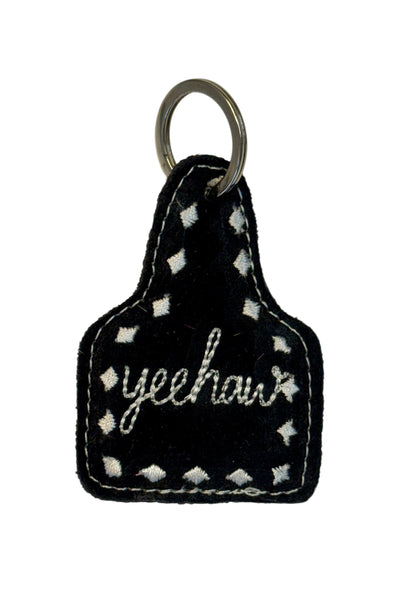 LEATHER HAIR ON HIDE 'YEEHAW' KEYCHAIN