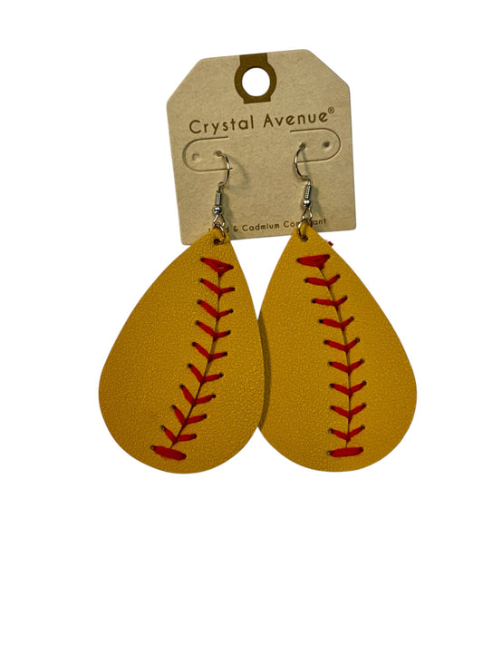 SOFTBALL EARRINGS WITH STITCHING