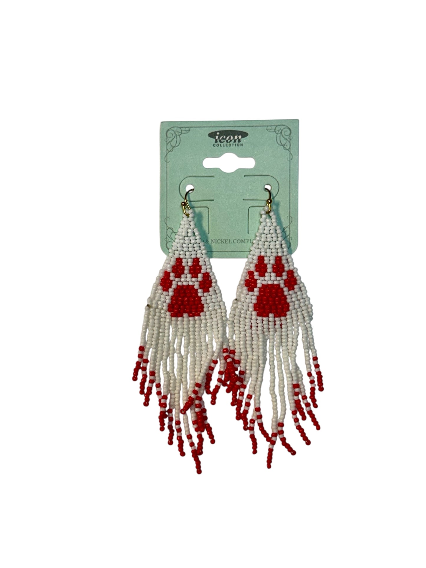 FRINGE SEED BEAD EARRINGS WITH PAW