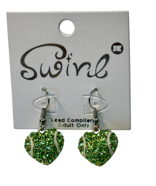 BLING HEART SHAPED TENNIS BALL EARRINGS