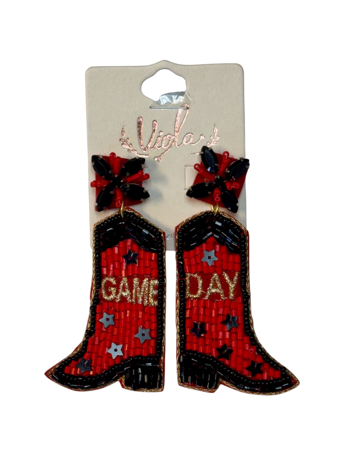 SEED BEAD GAME DAY BOOT EARRINGS