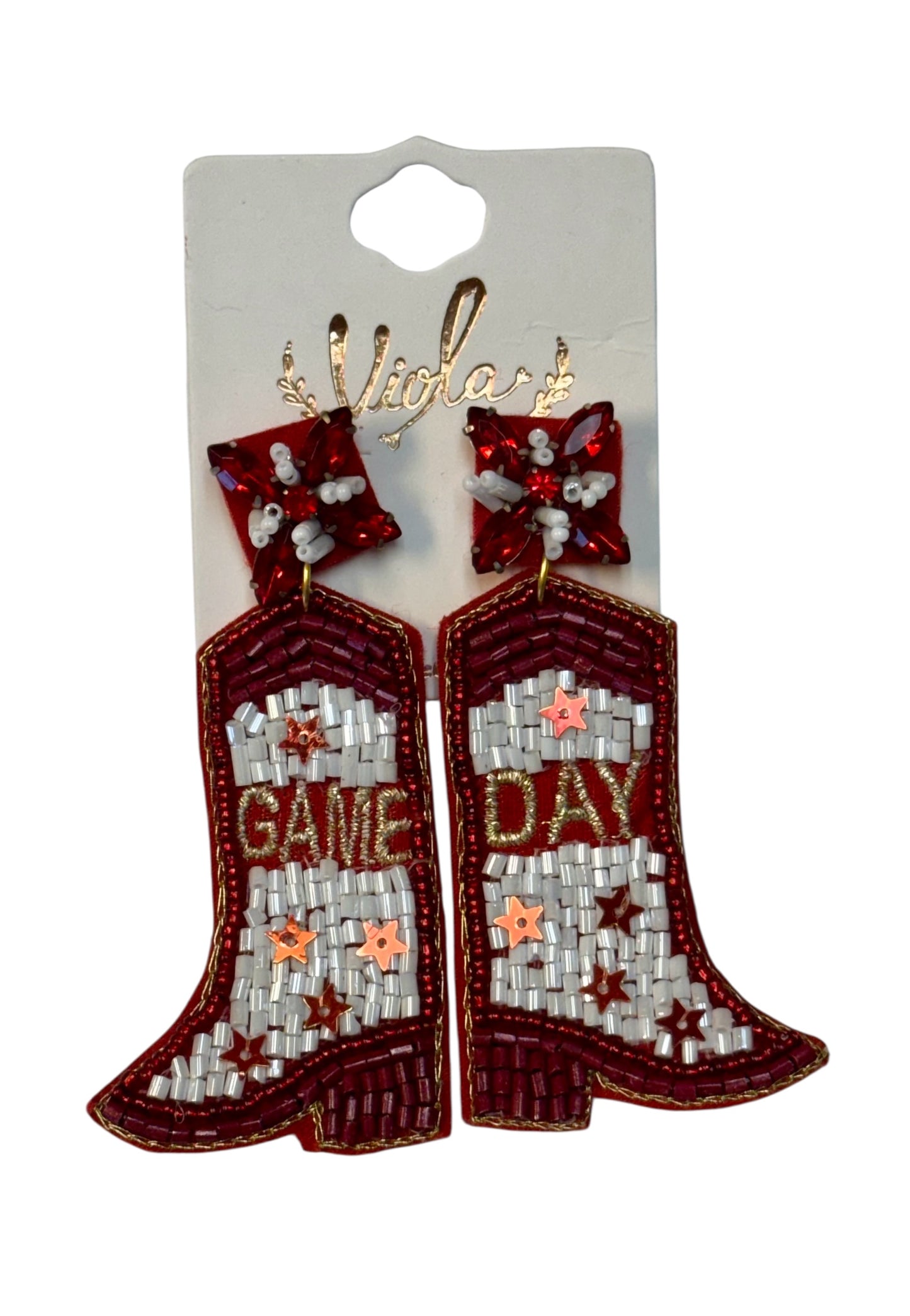SEED BEAD GAME DAY BOOT EARRINGS