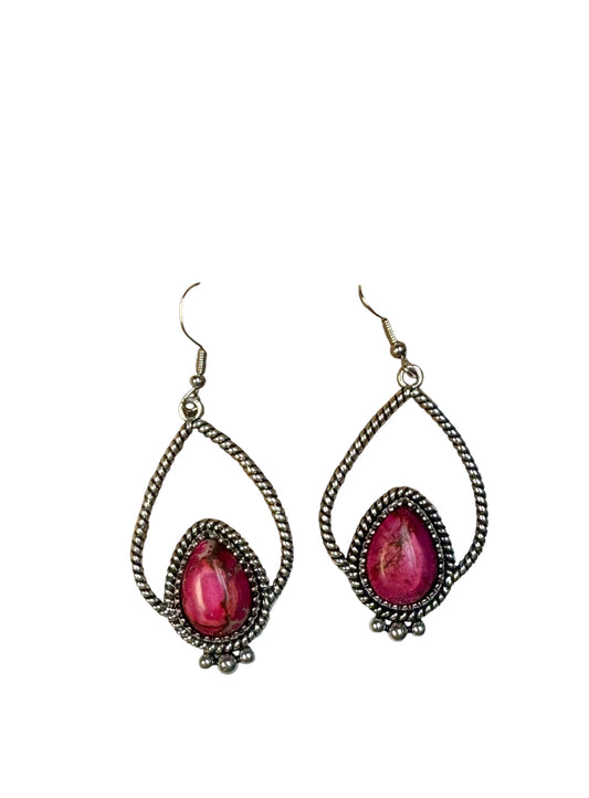 PINK STONE DANGLE EARRING