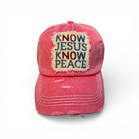 KNOW JESUS KNOW PEACE DISTRESSED BALL CAP