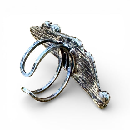 BLUE AND WHITE CHECKER LIGHTNING BOLT RING