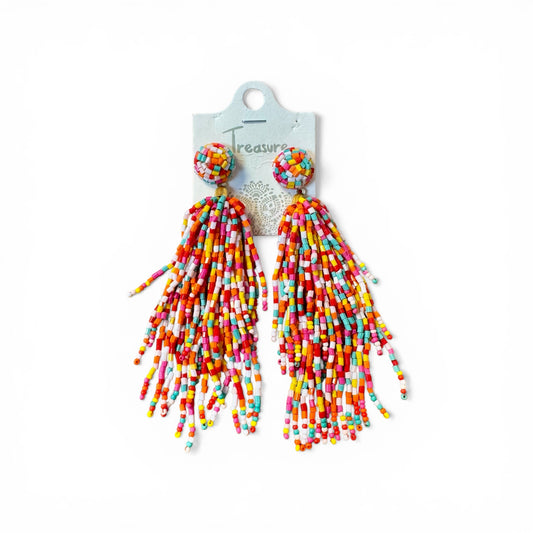 MULTI COLOR BEADED TASSEL EARRINGS