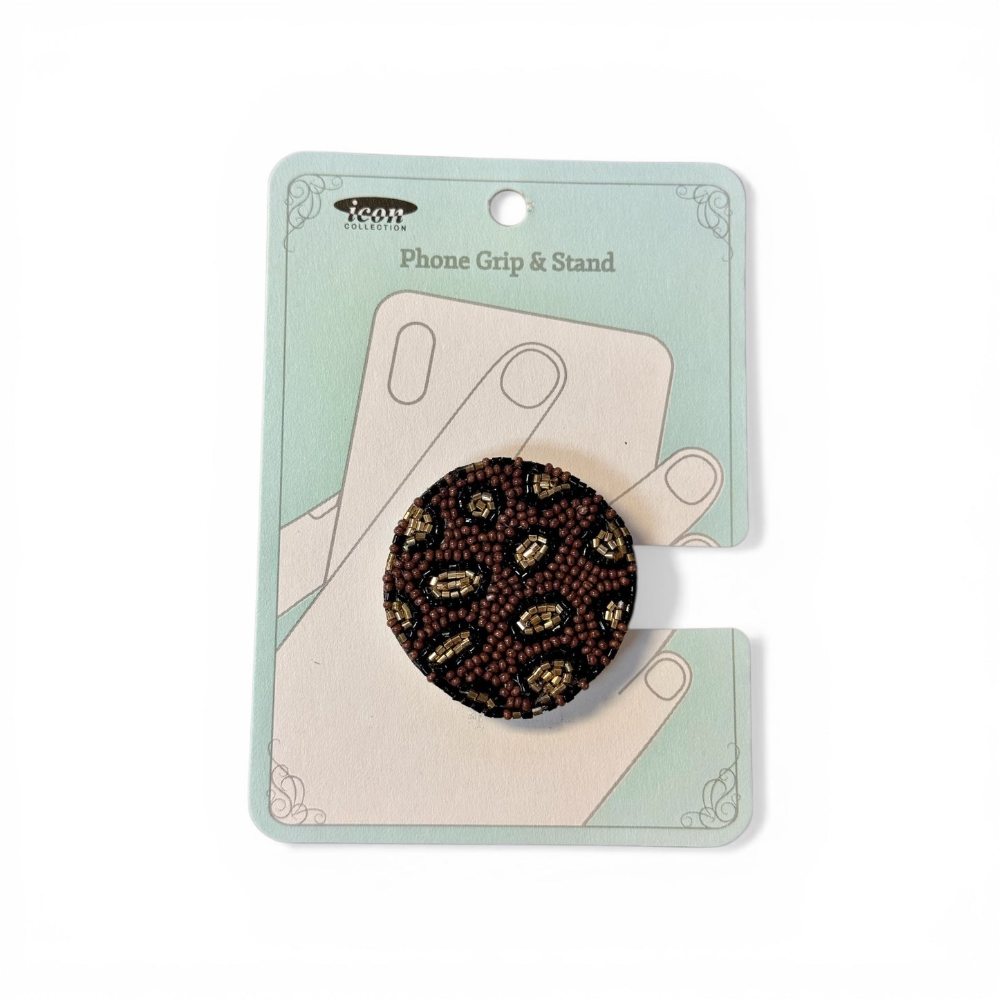 LEOPARD SEED BEAD PHONE GRIP