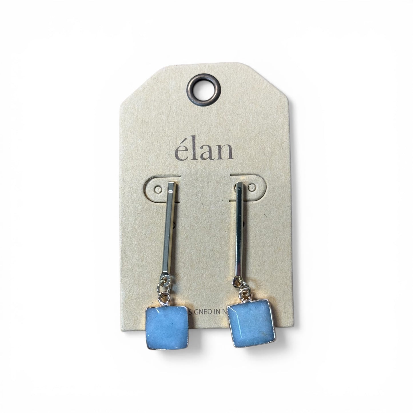 GOLD POST EARRING WITH SQUARE PALE STONE