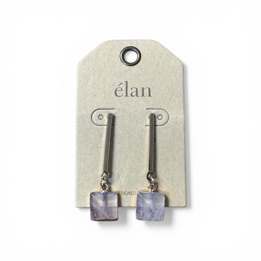 GOLD POST EARRING WITH SQUARE PALE STONE