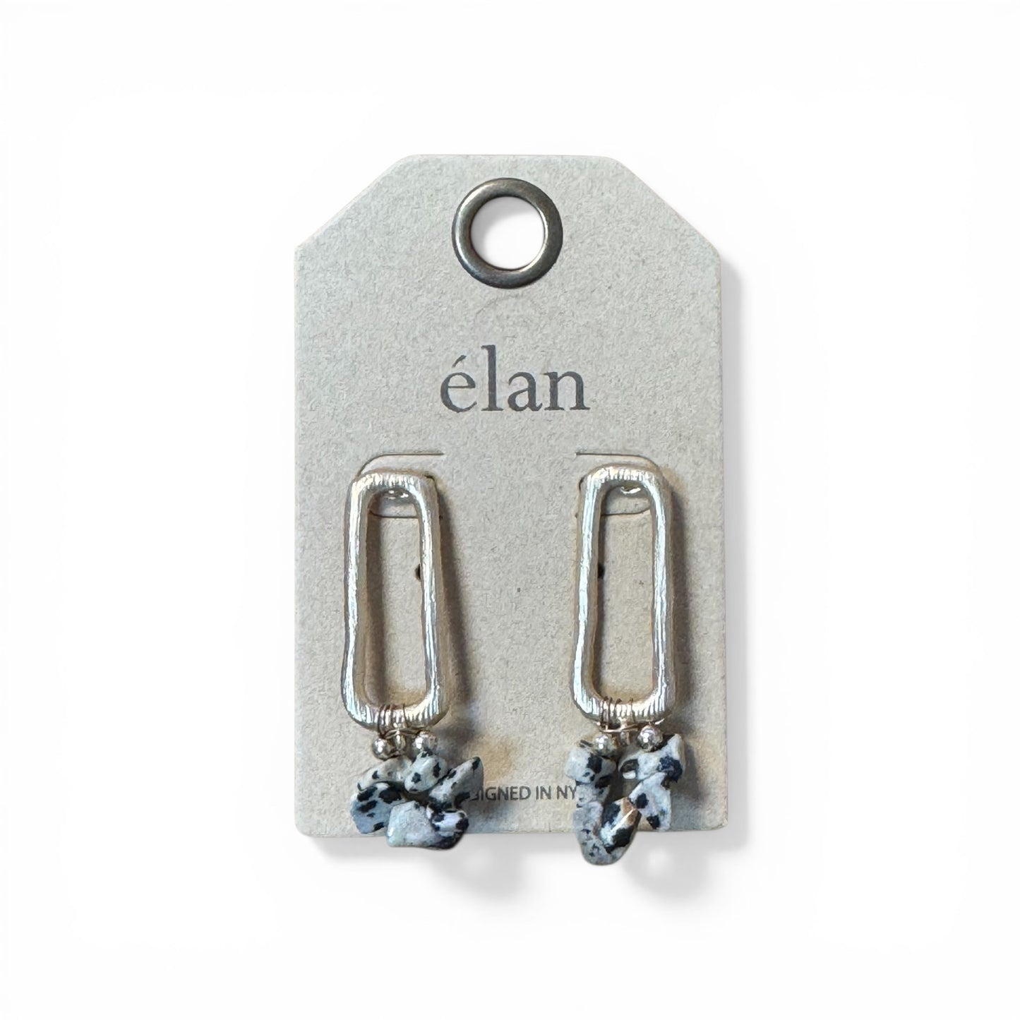 RECTANGLE POST EARRINGS WITH IRREGULAR STONE CLUSTER