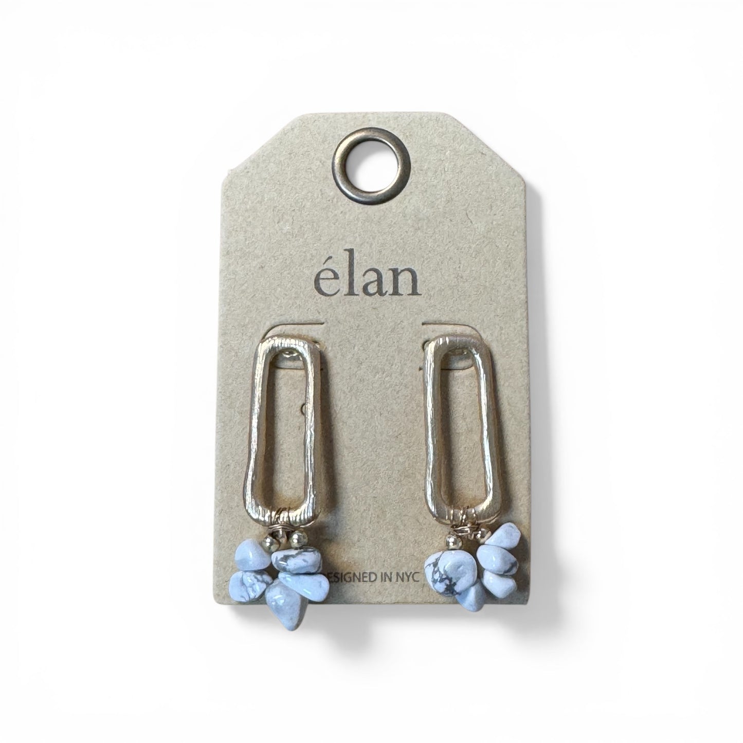 RECTANGLE POST EARRINGS WITH IRREGULAR STONE CLUSTER