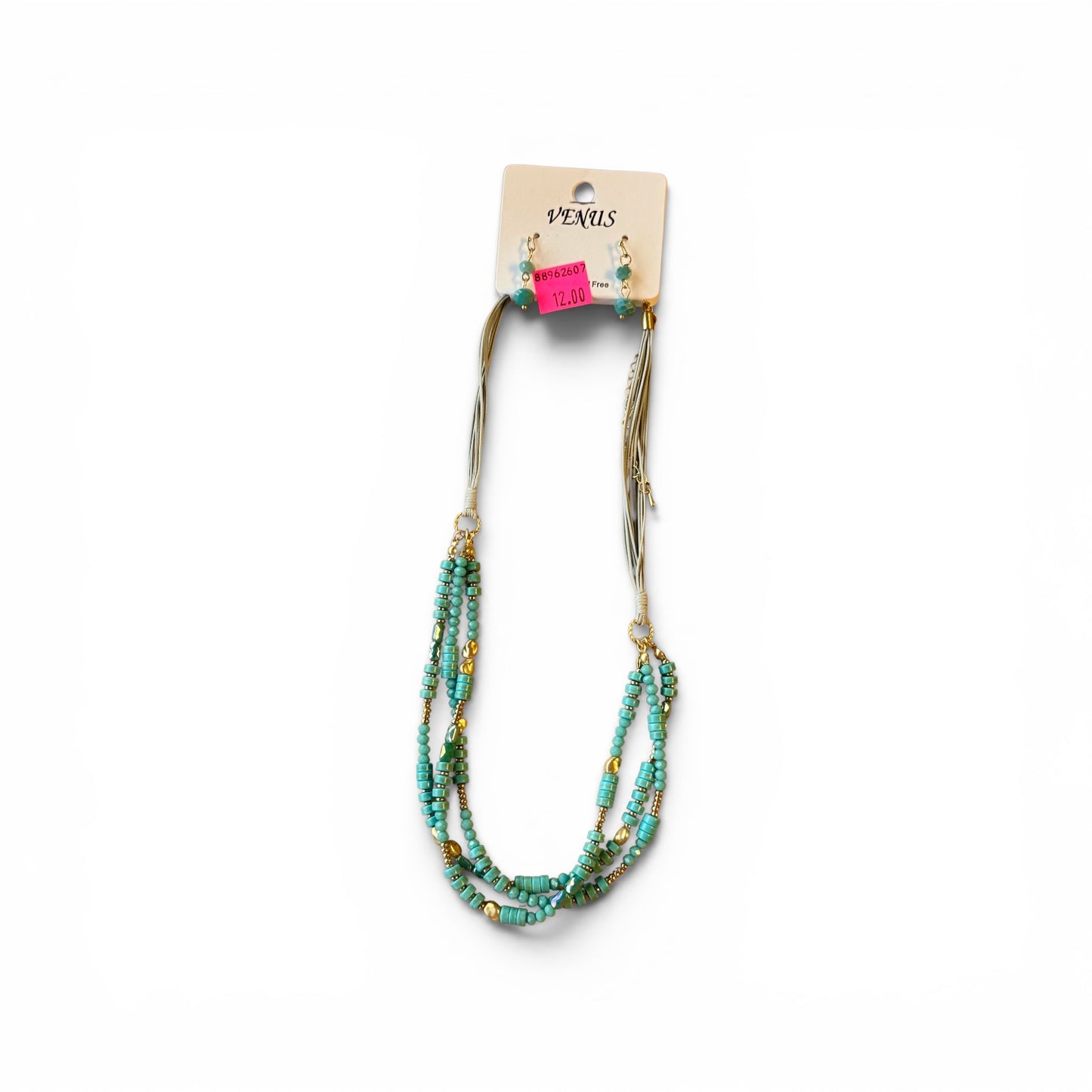 CORD AND MIXED BEAD NECKLACE AND EARRING SET