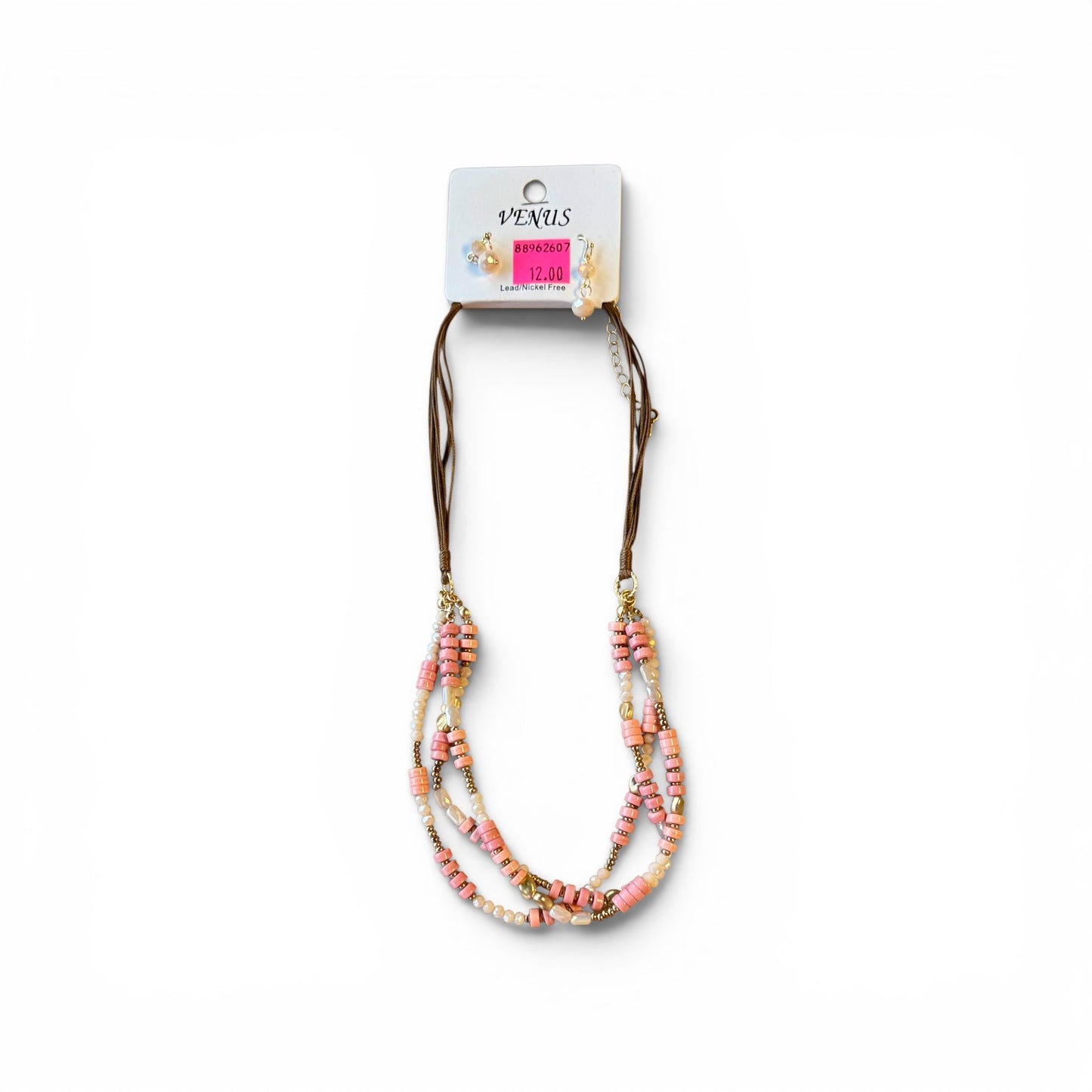 CORD AND MIXED BEAD NECKLACE AND EARRING SET