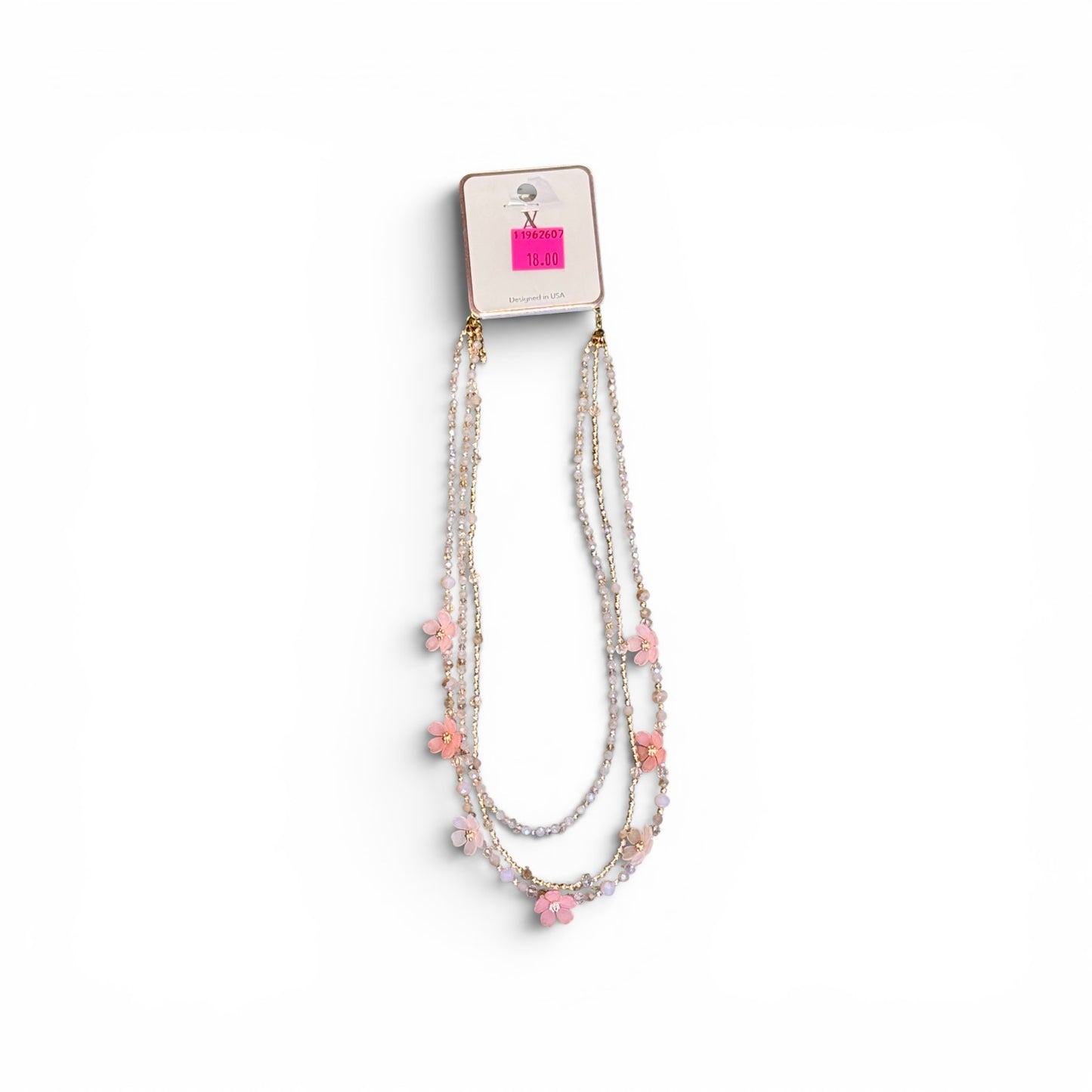 3 STRAND MIXED BEAD NECKLACE WITH FLOWERS