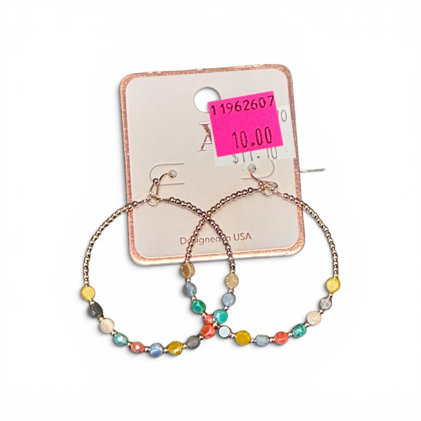 GOLD AND COLORFUL BEAD HOOP EARRINGS