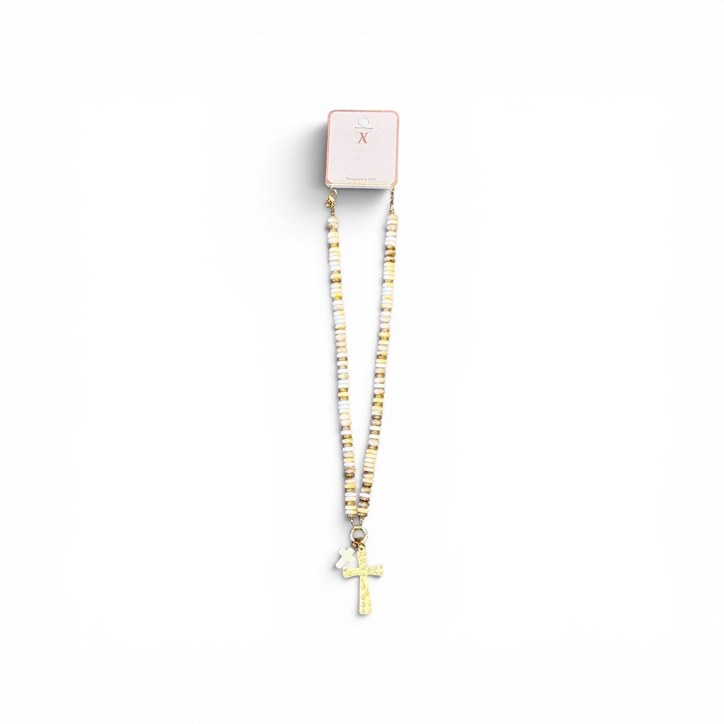 DISC BEAD CROSS NECKLACE