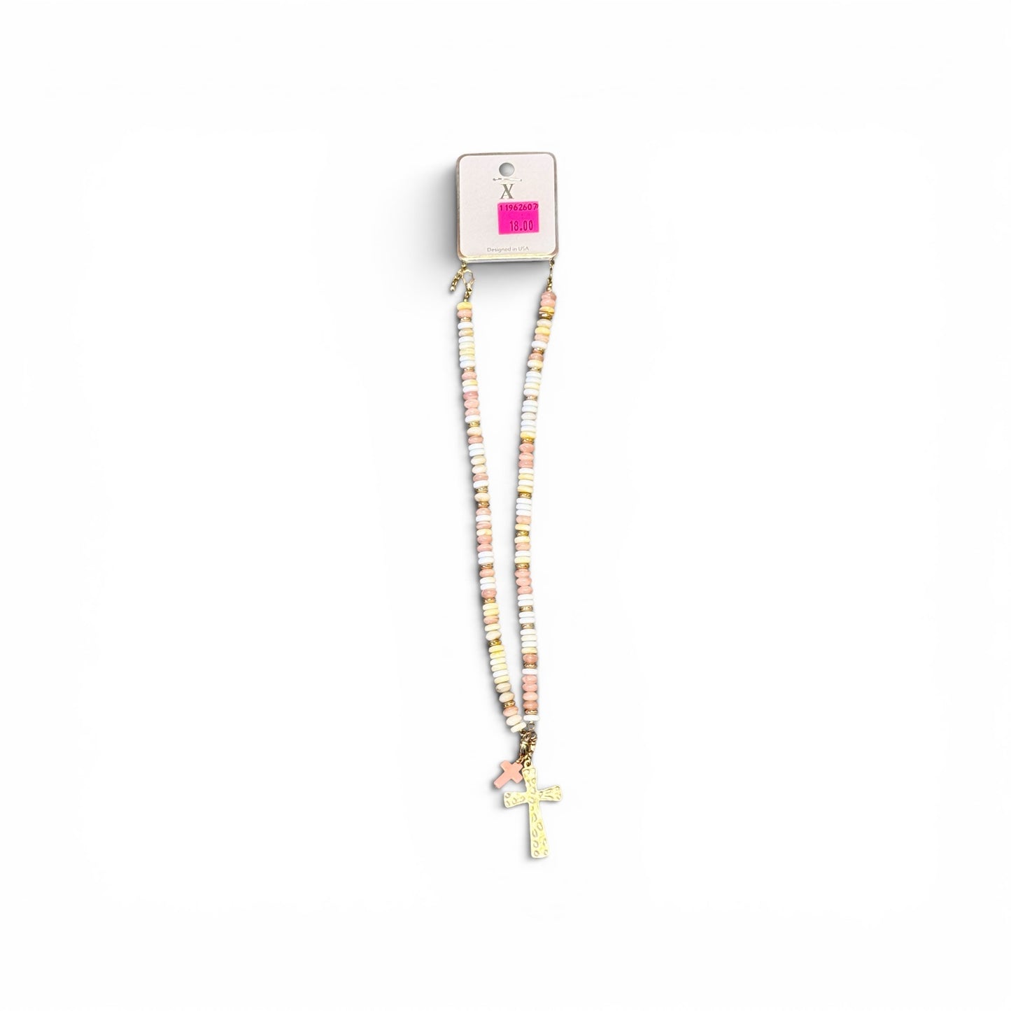 DISC BEAD CROSS NECKLACE