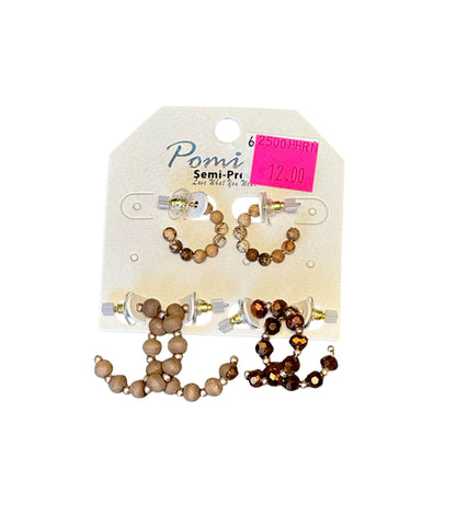 3 PAIR BEADED PARTIAL HOOPS