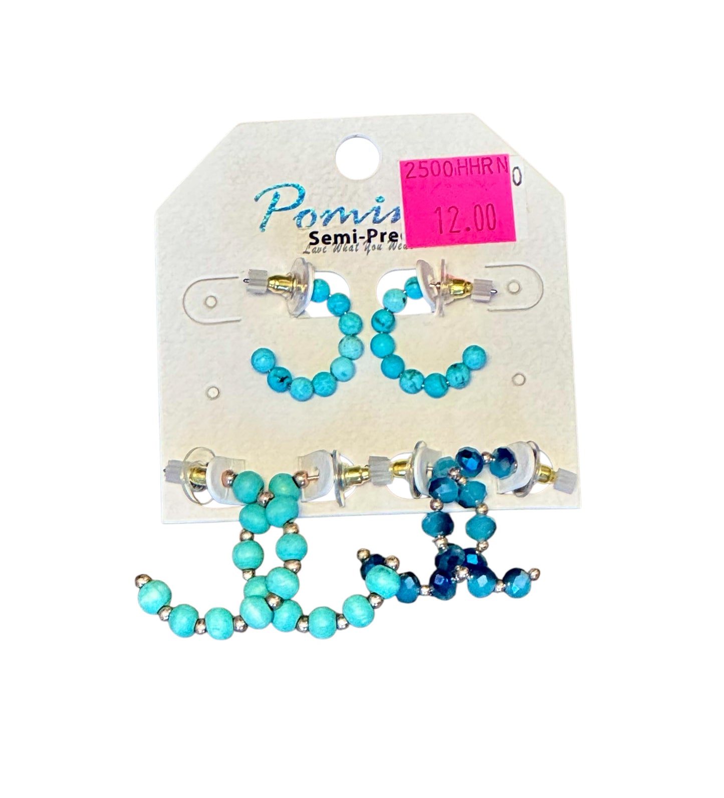 3 PAIR BEADED PARTIAL HOOPS