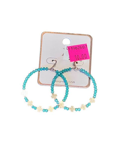 BEADED HOOPS WITH GOLD FLOWERS