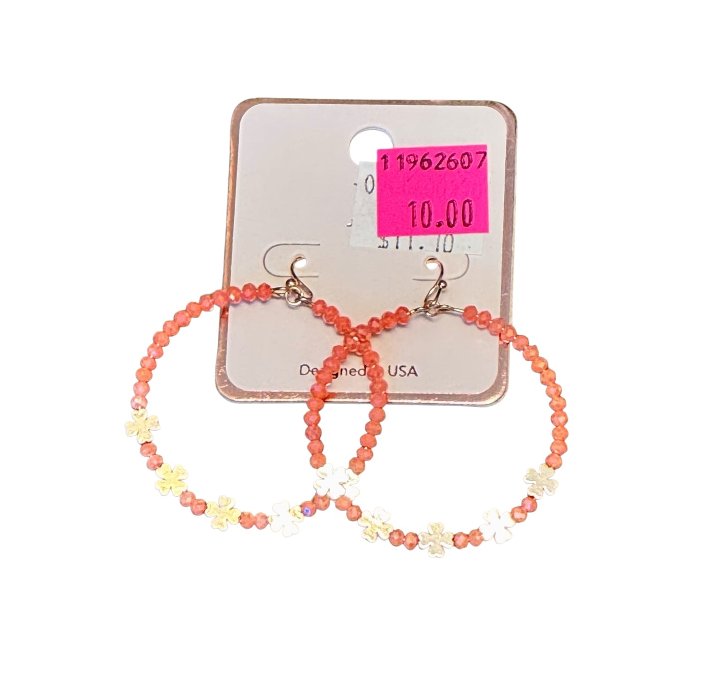 BEADED HOOPS WITH GOLD FLOWERS