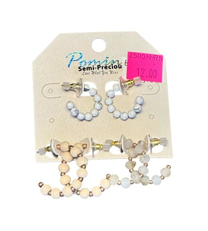 3 PAIR BEADED PARTIAL HOOPS