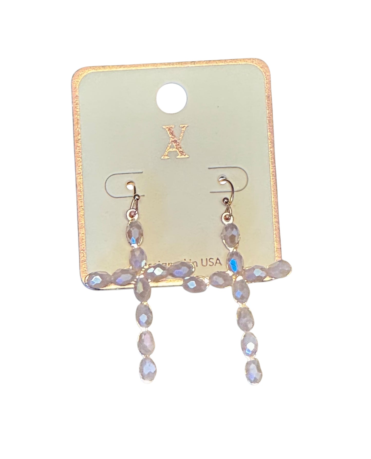 FACETED BEAD CROSS EARRINGS