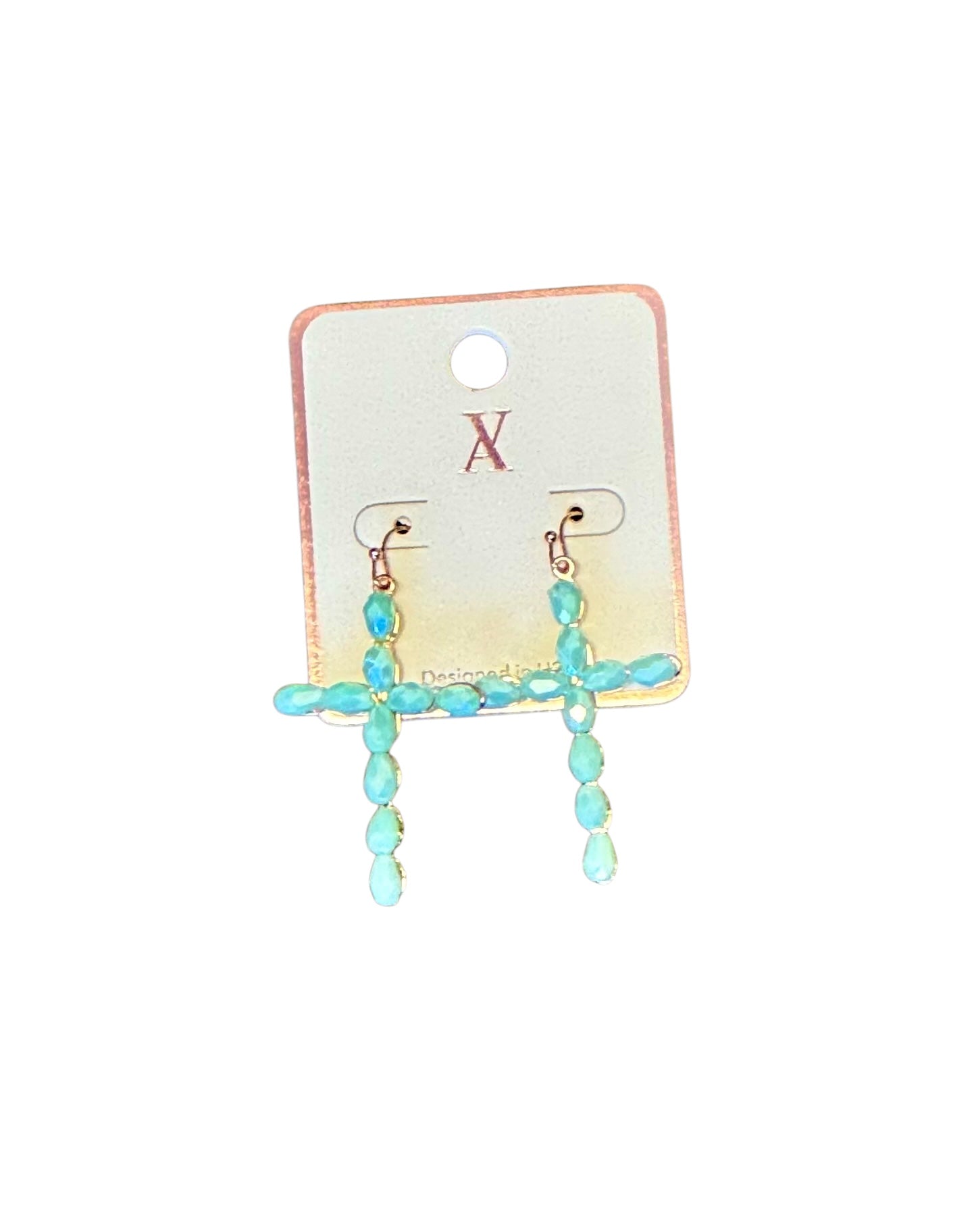 FACETED BEAD CROSS EARRINGS