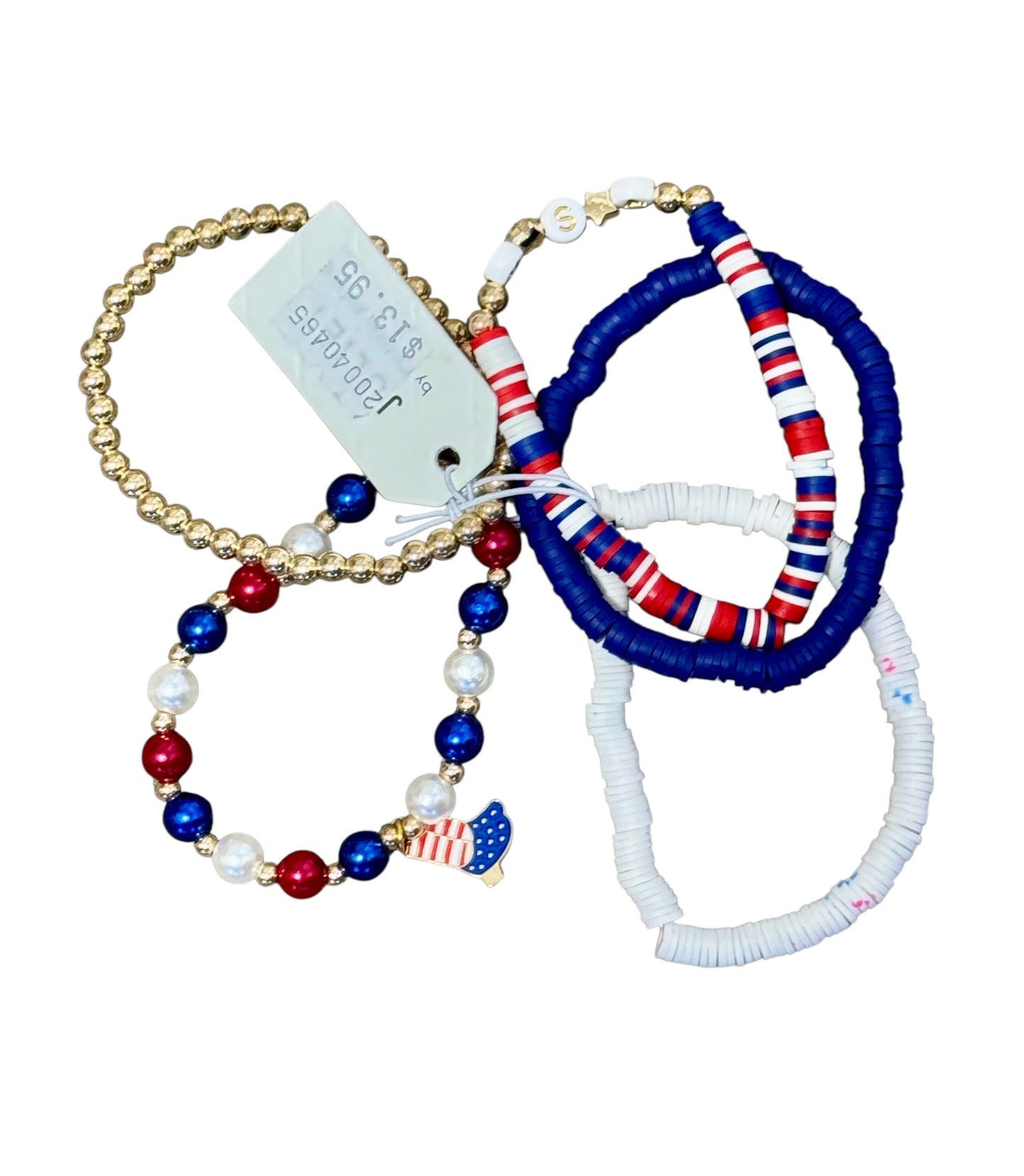 RED, WHITE, AND BLUE USA CLAY BEAD BRACELET STACK