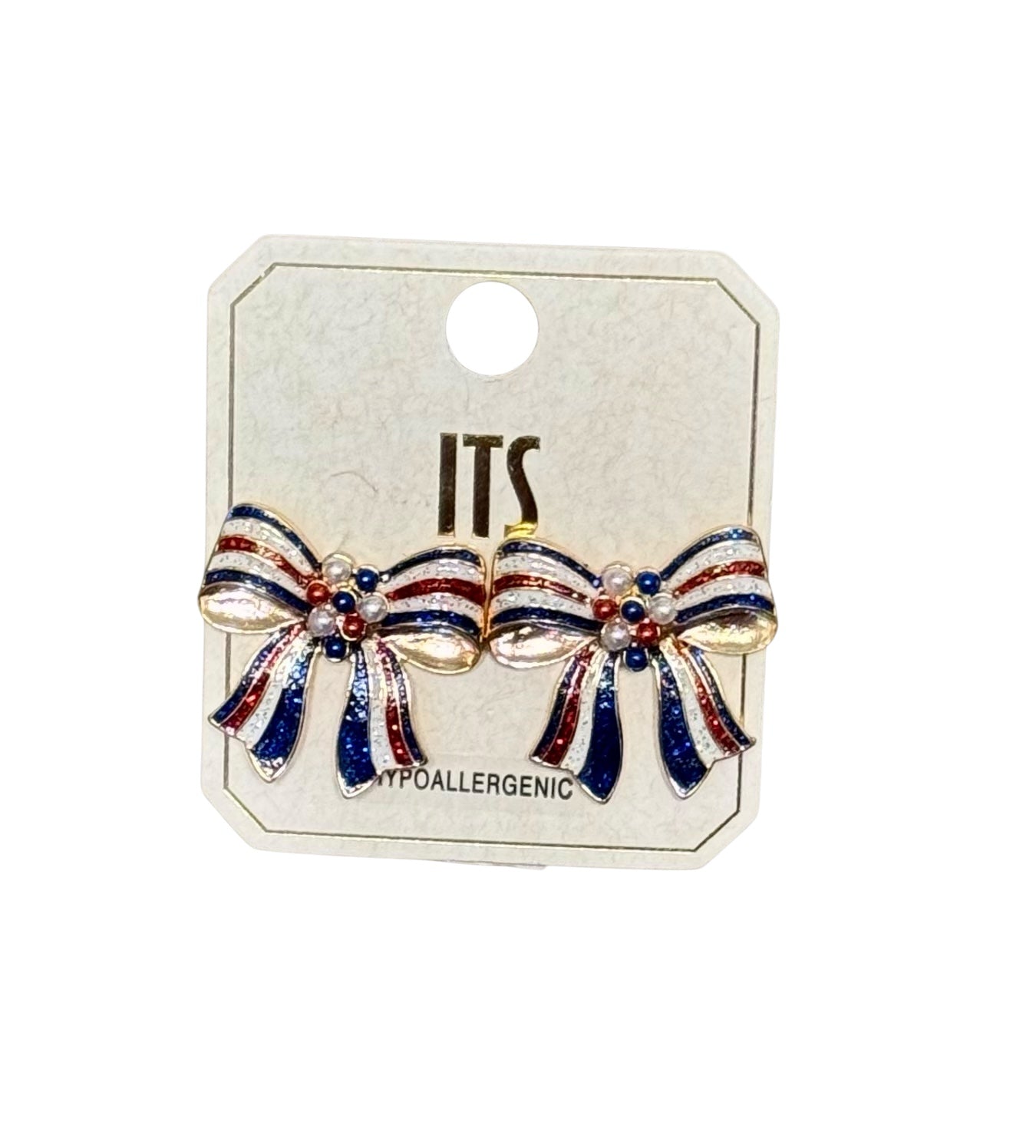 RED, WHITE, AND BLUE BOW POST EARRINGS
