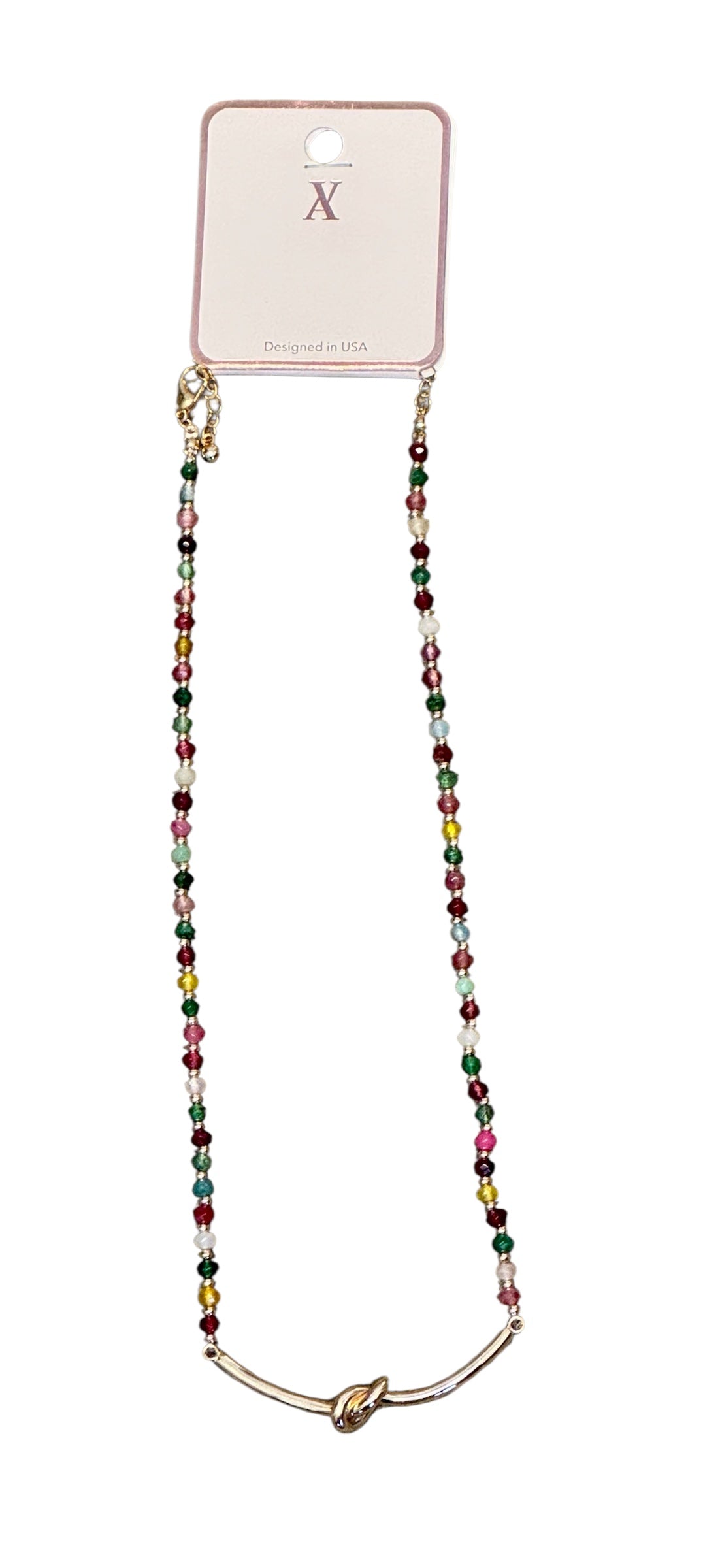 FACETED BEAD NECKLACE WITH KNOT ACCENT