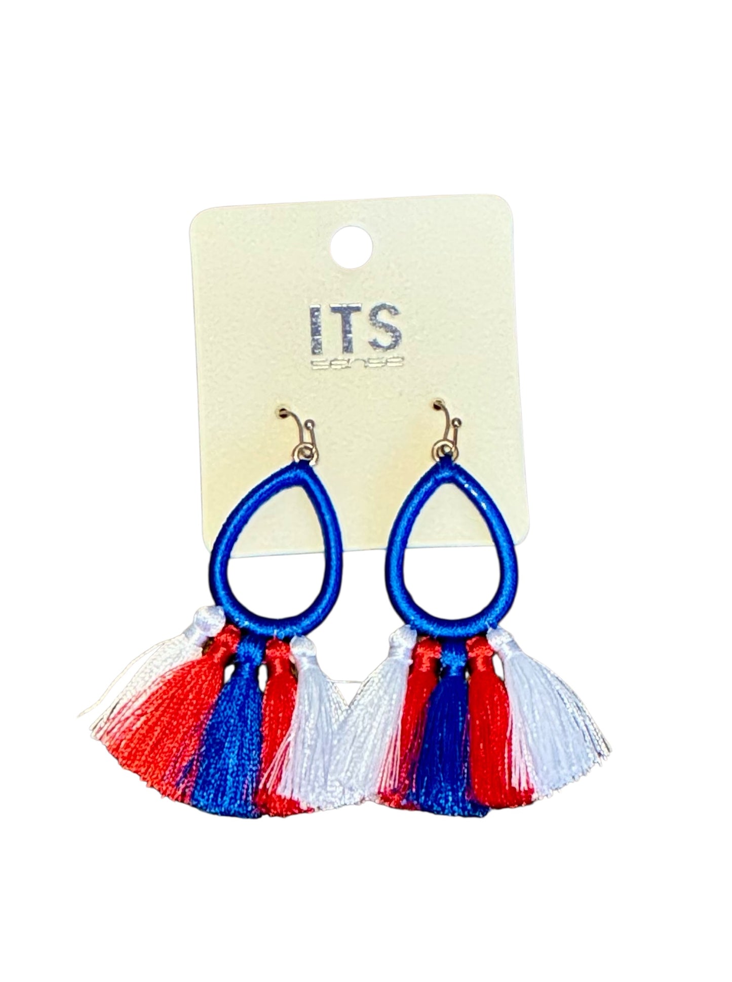 RED WHITE AND BLUE TASSEL EARRINGS