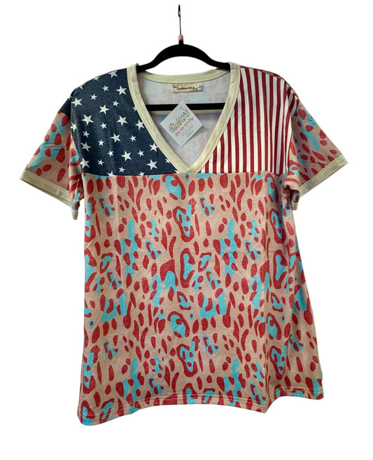 AMERICAN FLAG WITH LEOPARD PRINT TOP