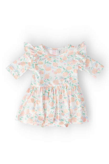 Pretty Pumpkins 3/4 Sleeve Flutter Twirl Bodysuit